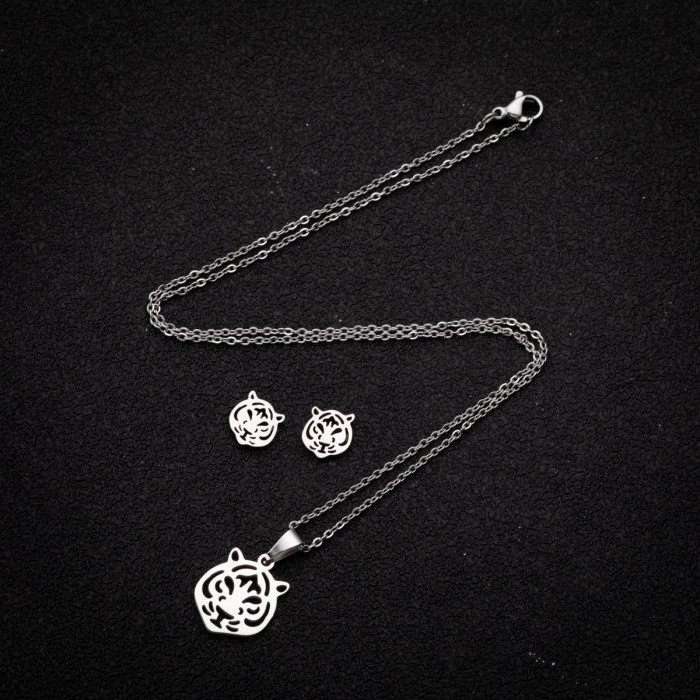18K Gold Little Tiger Earrings for Women, Stainless Steel Fresh New Year Pendant Necklace, In Stock Wholesale