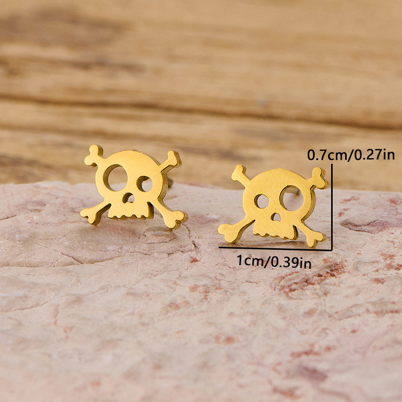 20.25million Skull Earrings Punk Series Cartoon Personality Stainless Steel Ear Studs Factory Direct Sale