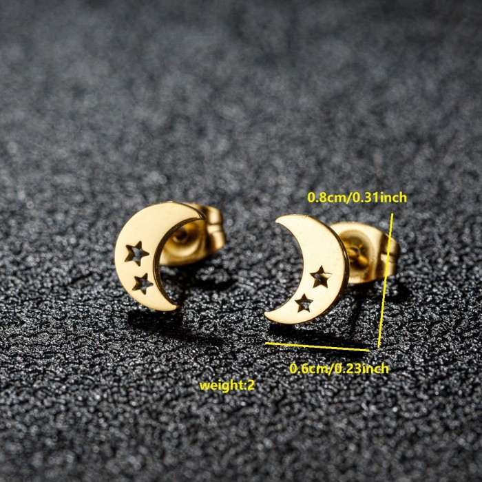 Korean Fashion Star and Moon Earrings Ins Mini Simple Stainless Steel Cut Earrings Cross-Border Foreign Trade Jewelry Wholesale