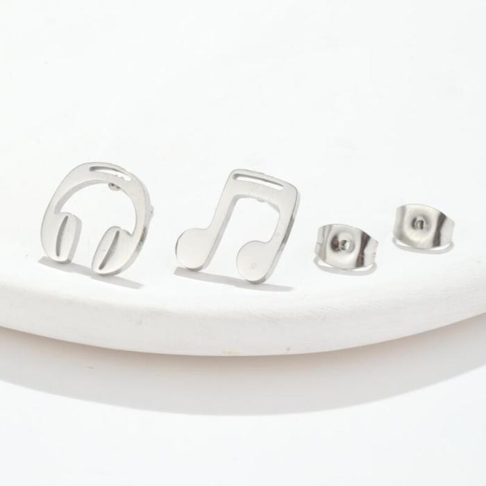 Headphone Music Note Earrings for Women Korean Fashion Asymmetric New Style Elegant Simple Geometric Earrings Cross-Border Wholesale
