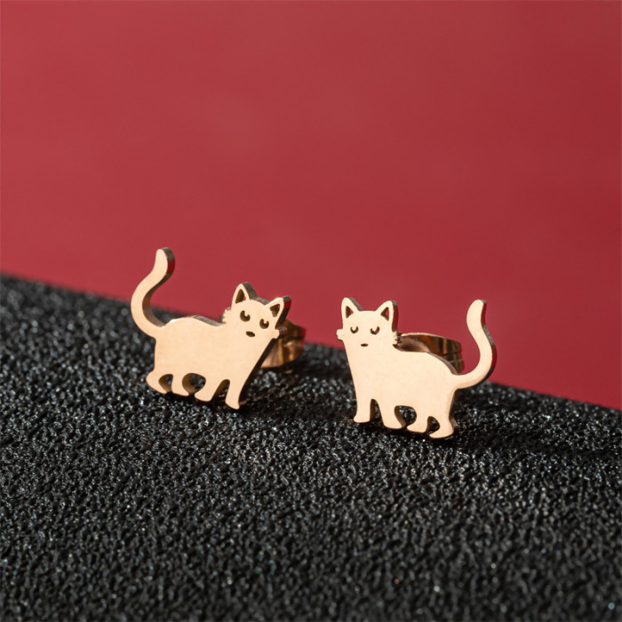 European and American INS Style Fashion New Versatile Small Earrings for Women Cute Stainless Steel Small Animal Pet Cat Ear Bone Studs