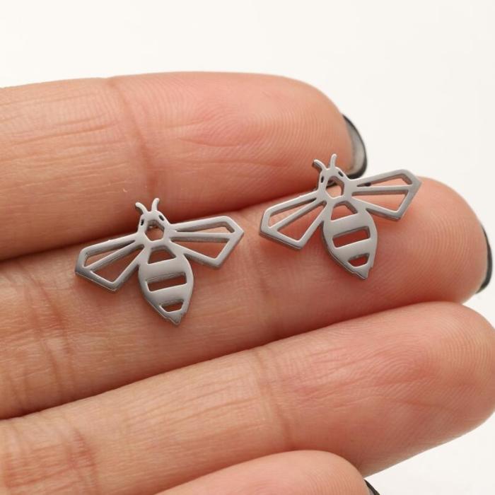 Hip-Hop Jewelry Stainless Steel Bear Deer Snake Bird Bee Cute Animal Series Earrings Ear Accessories