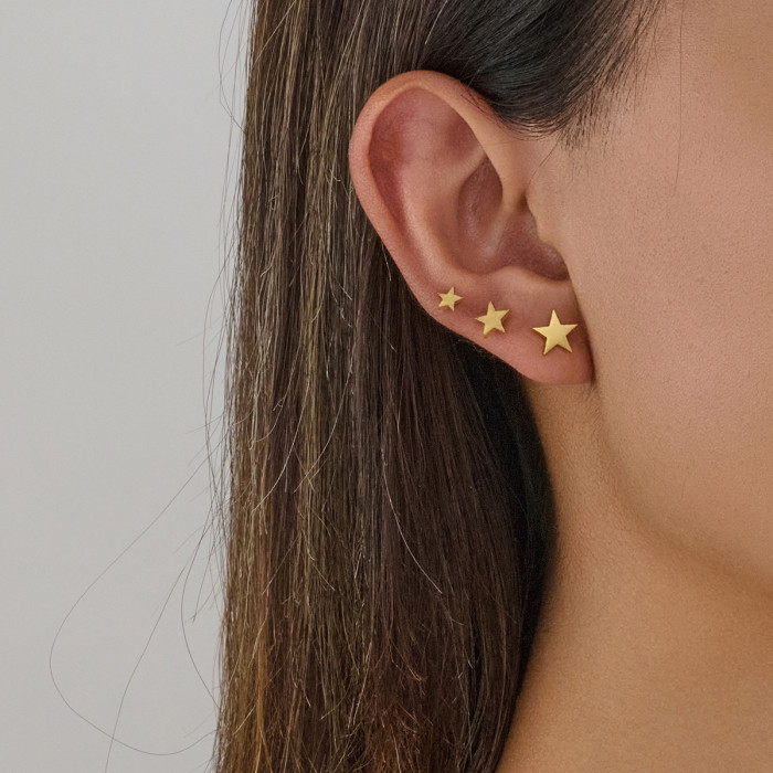 Cross-Border Simple Wholesale Stainless Steel Cut Geometric Simple Pentagram Wearable Earrings for Women Light Luxury Piercing Ear Jewelry
