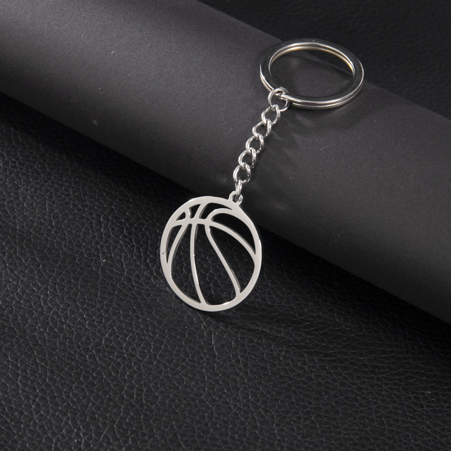 In Stock Wholesale Cross-Border Metal Pendant Fashion Stainless Steel Geometric Round Hollow Football Pendant Keychain Accessories