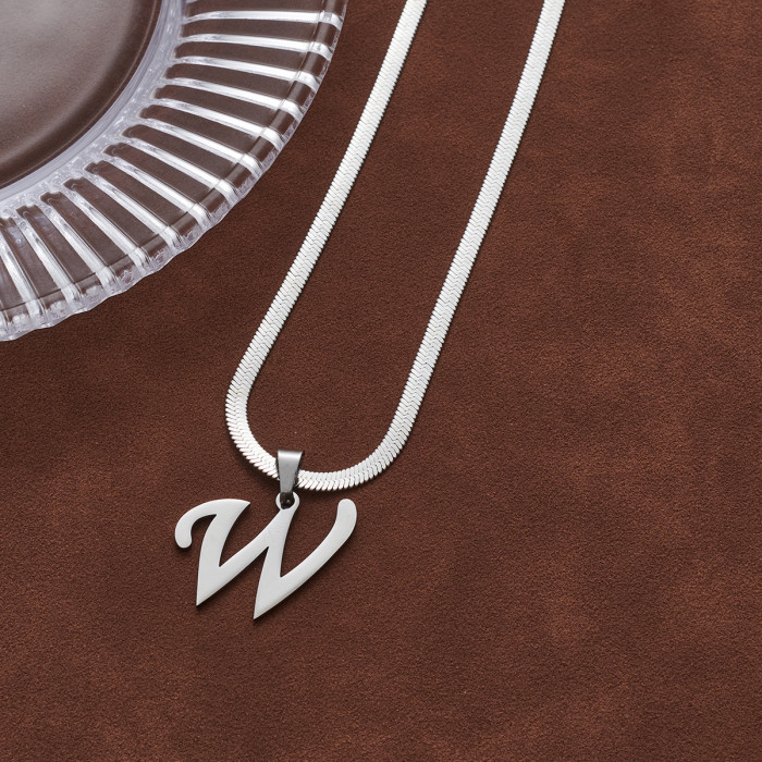 Personalized Fashion 26 English Alphabet Pendant Necklace for Women Versatile Stainless Steel Lucky Letter Accessorie...