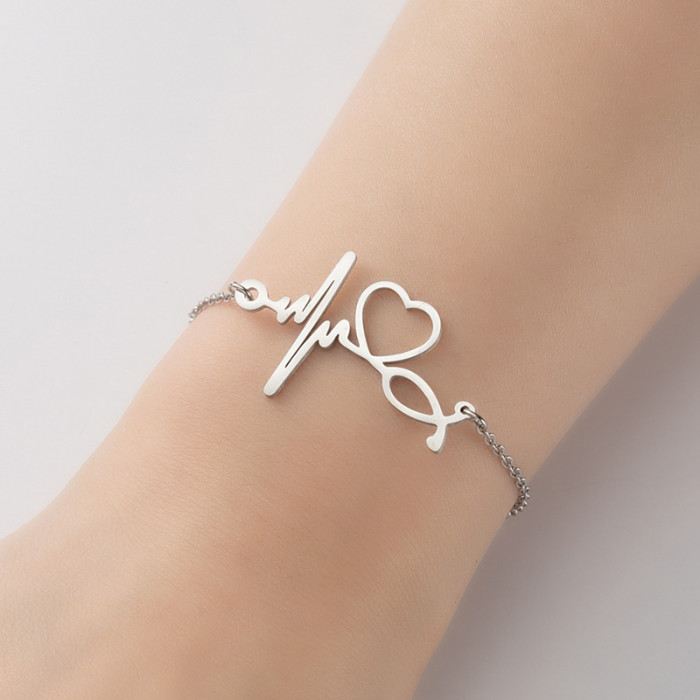 Yiwu Small Commodities Simple Geometric New Heart Pendant Bracelet Stethoscope ECG Hand Jewelry Wholesale