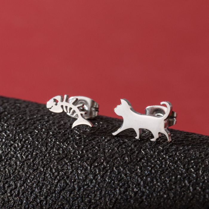 Cross-Border Korean Version Stainless Steel Small Animal Earrings Ins Girls Cute Butterfly Rabbit Asymmetric Cat Fish Earrings