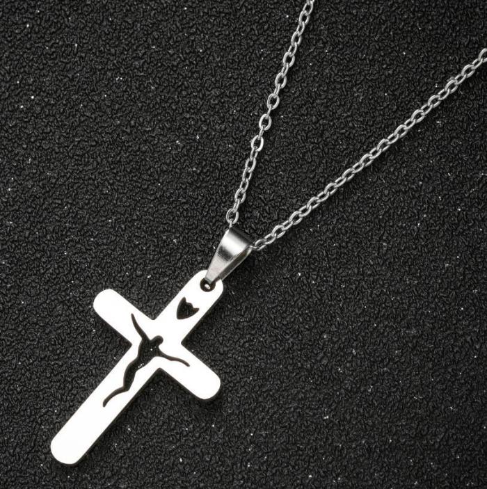 New Stainless Steel Cross Pendant Necklace INS Men Women Punk Clavicle Chain in Stock Wholesale