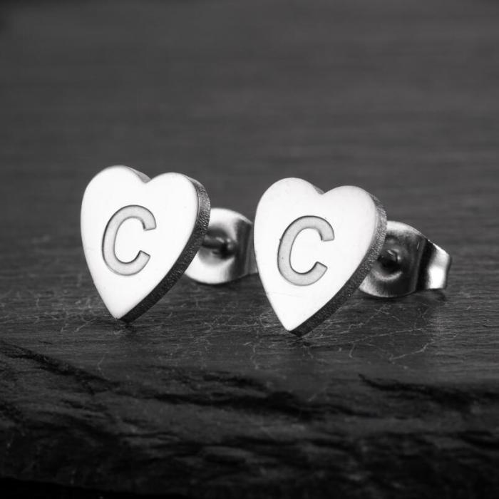 Vintage Earrings Fashion Stainless Steel New Geometric Simple Heart-shaped Stud Earrings 26 English Letters Stud Earrings Wholesale