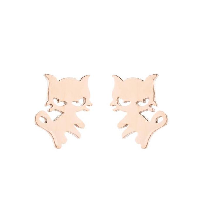 Korean Version Cute Cat and Mouse Earrings Fashion Stainless Steel Small Pet Adorable Cat Earrings Small Animal Ear A...