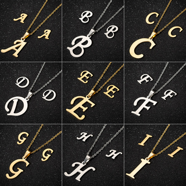 Retro 26 English Alphabet Earrings Necklace Three-Piece Set Women's Fashion New Jewelry Wholesale, Jewelry Sets
