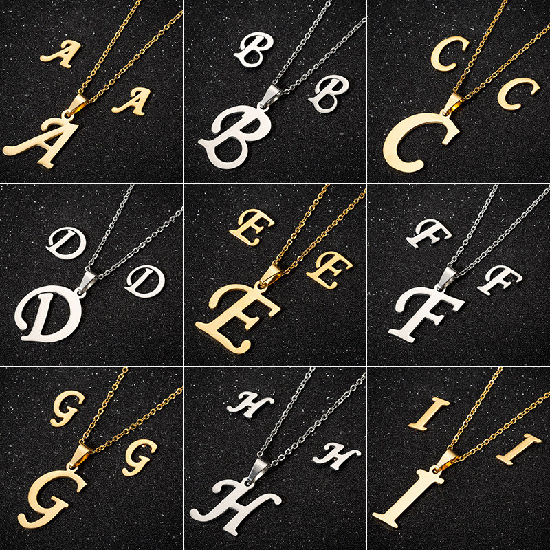 European and American Retro 26 English Alphabet Earrings Necklace Three-Piece Set Women's Fashion New Jewelry Wholesale