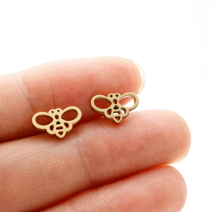 Little Bee Earrings INS European and American Cross-Border Stainless Steel Cut Cute 2025 Spring Insect Ear Bone Studs In Stock