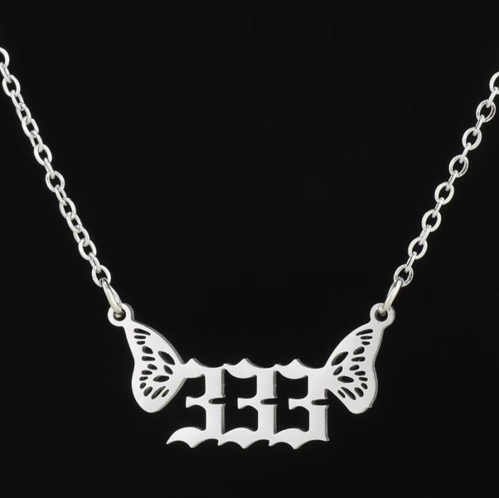 Jewelry Stainless Steel Women's Niche Light Luxury Angel Number Pendant Necklace 000-999 Butterfly Wings