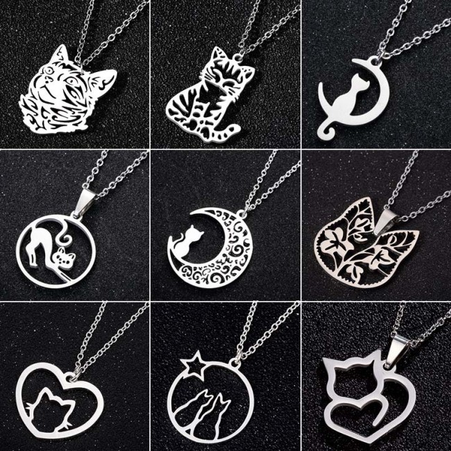 Minimalist Animal Stainless Steel Necklace Ins Style Small Cat Pet Necklace for Women Unique Design Clavicle Chain Wholesale