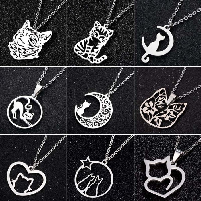 Minimalist Animal Stainless Steel Necklace Ins Style Small Cat Pet Necklace for Women Unique Design Clavicle Chain Wholesale