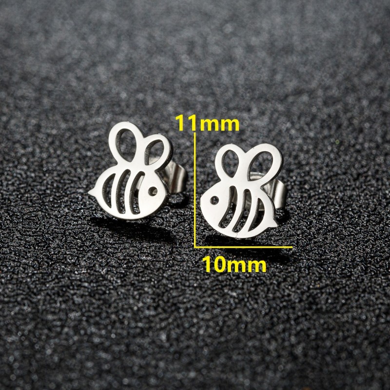 2025 Spring New Stainless Steel Cut Simple Cartoon Little Bee Earrings Cross-Border E-commerce Accessories In Stock Wholesale