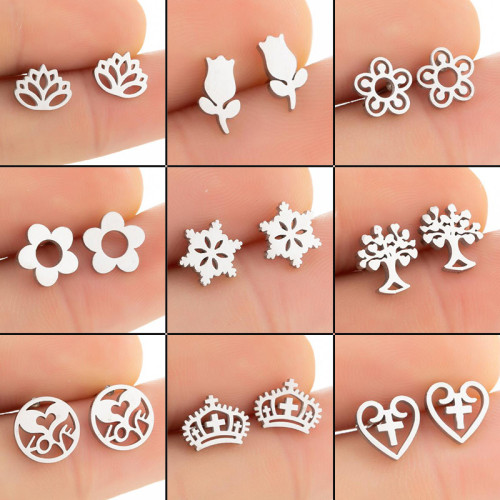 Korean Style Women's Mori Style Fresh Leaf Snowflake Weekly Earrings Ins Style Best Friend Simple Niche Ear Bone Studs