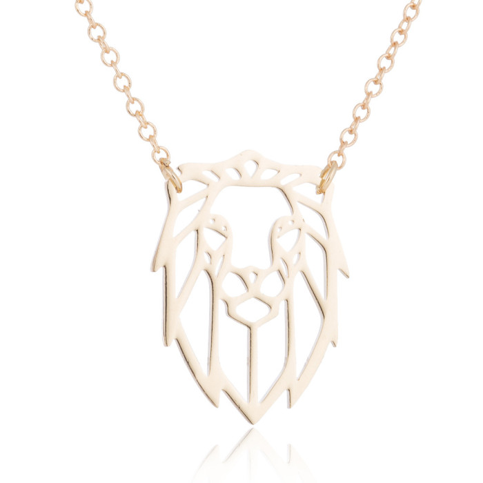 Minimalist New Hollow Geometric Origami Stainless Steel Necklace for Women Hedgehog Owl Penguin Animal Necklace
