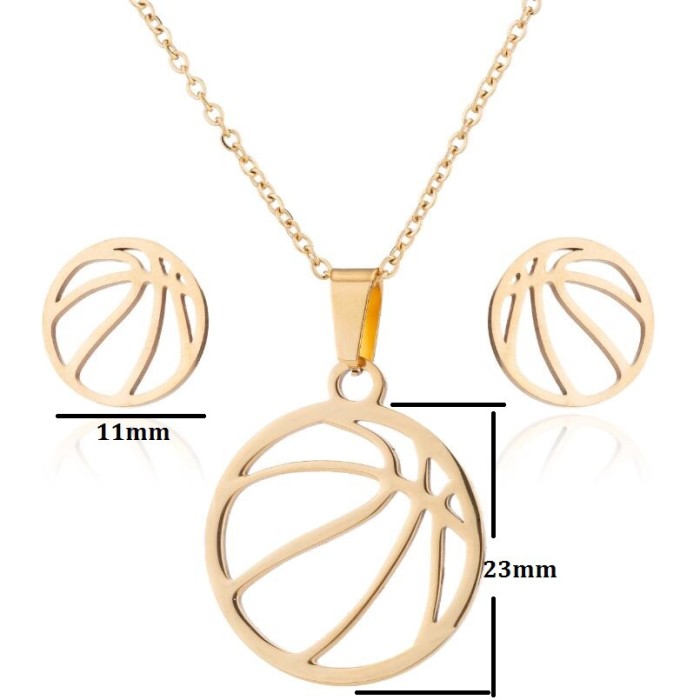 Style Fashion Simple Football Volleyball Feather Flower Animal Pendant Stainless Steel Earrings Necklace Three-Piece...