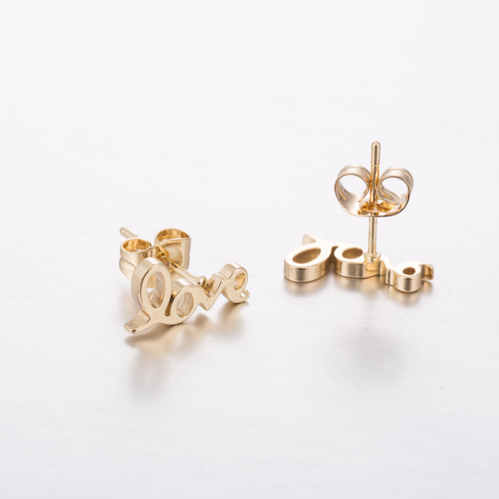 English Letter Combination Earrings Ins Fashion Couple New Black Retro Love Letter Ear Bone Stud Wholesale