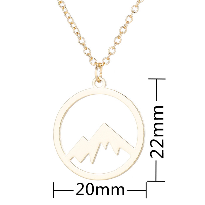 Mountain Peak Forest Style Forest Jewelry Women's Geometric Round Stainless Steel Hollow Mountain Peak Pendant Collar...