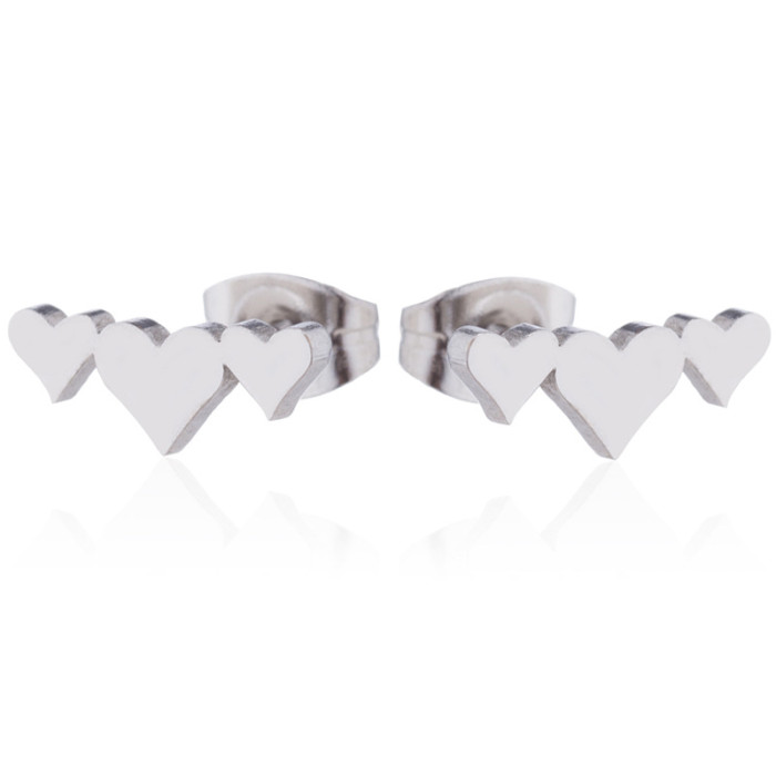 Korean Version Simple Personality Fashion Niche Earrings Stainless Steel New Heart Earrings Ear Bone Studs Manufacturer Cross-Border Wholesale
