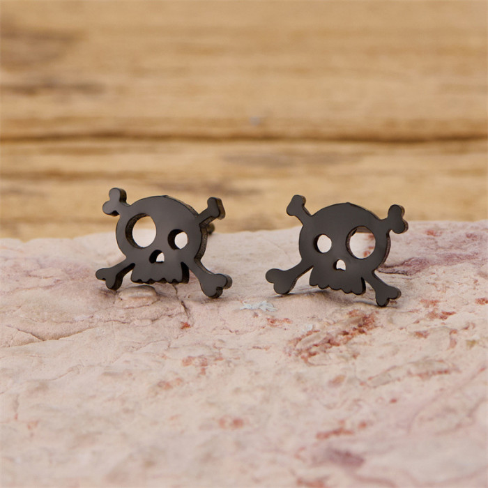 20.25million Skull Earrings Punk Series Cartoon Personality Stainless Steel Ear Studs Factory Direct Sale