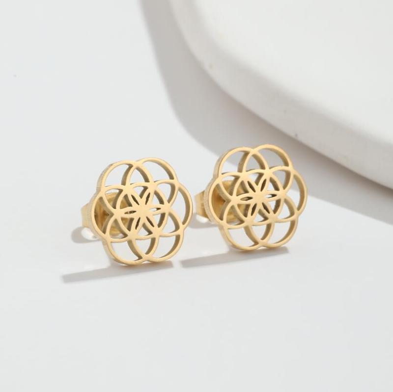 Fresh Korean Style Retro Flower Earrings Ins French Stainless Steel New Rotating Geometric Round Earrings In Stock