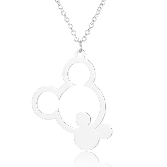 Style Stainless Steel Mickey Mouse Necklace Hollow Fashion Mickey Mouse Animal Collarbone Chain Women's Foreign Trade...