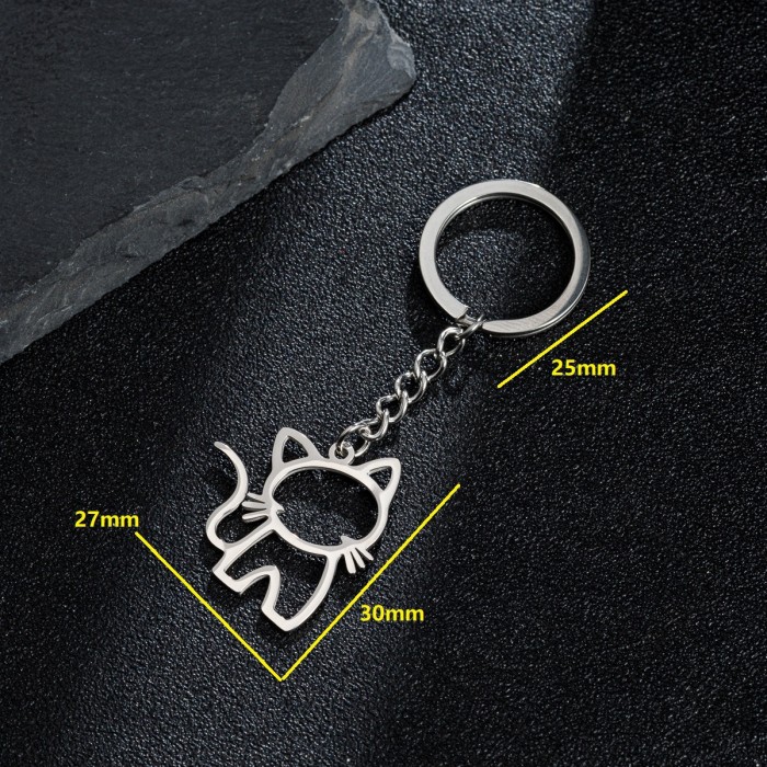 2025 New Stainless Steel Cute Cartoon Hollow Cat Pendant Keychain Cross-Border Animal Accessories Wholesale