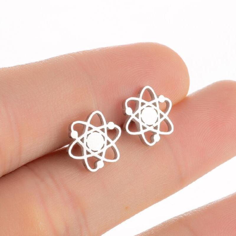 Japanese Style Planet Cartoon Women Fashionable New Molecular Earrings Ins Simple Hollow Geometric Cross-Border Ear Jewelry