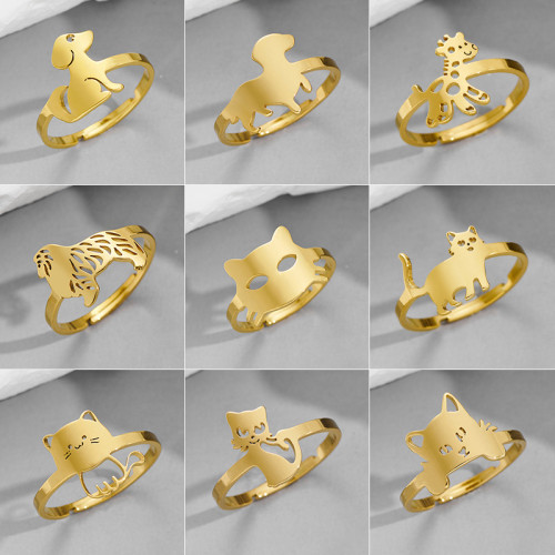 Foreign Trade Cut Stainless Steel Simple Earrings Ins Fashion Cute Small Animal Deer Cat Dog Hand Jewelry Ring