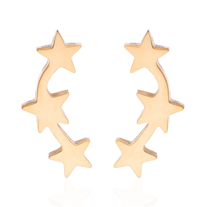 New Black Series Stainless Steel Simple Star Moon Earrings Girl Personality Star Moon Earrings Accessories Wholesale