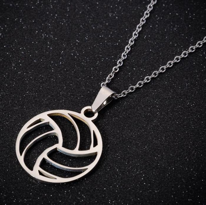 Round Sports Accessories Simple Volleyball Stainless Steel Pendant Necklace Clavicle Chain in Stock Wholesale