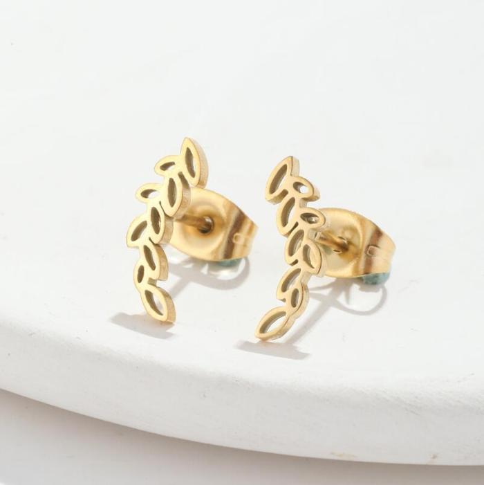 Japanese and Korean New Style Light Luxury Simple Stainless Steel Earrings Simple Hollow Wheat Spike French Niche Ear...