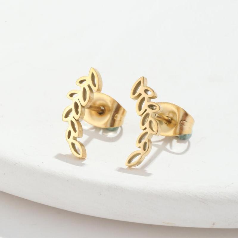 Japanese and Korean New Style Light Luxury Simple Stainless Steel Earrings Simple Hollow Wheat Spike French Niche Earrings Women's Accessories