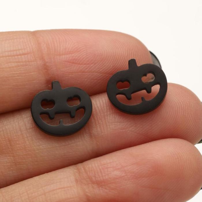 New Style Stainless Steel Mini Quirky Pumpkin Skull Bat Spider Earrings for Christmas and Halloween Wholesale