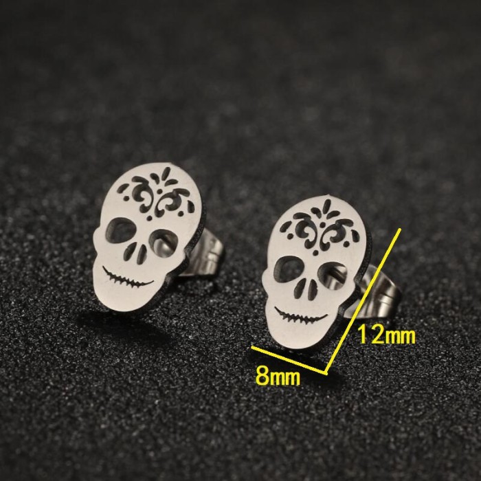 New Style Stainless Steel Mini Quirky Pumpkin Skull Bat Spider Earrings for Christmas and Halloween Wholesale