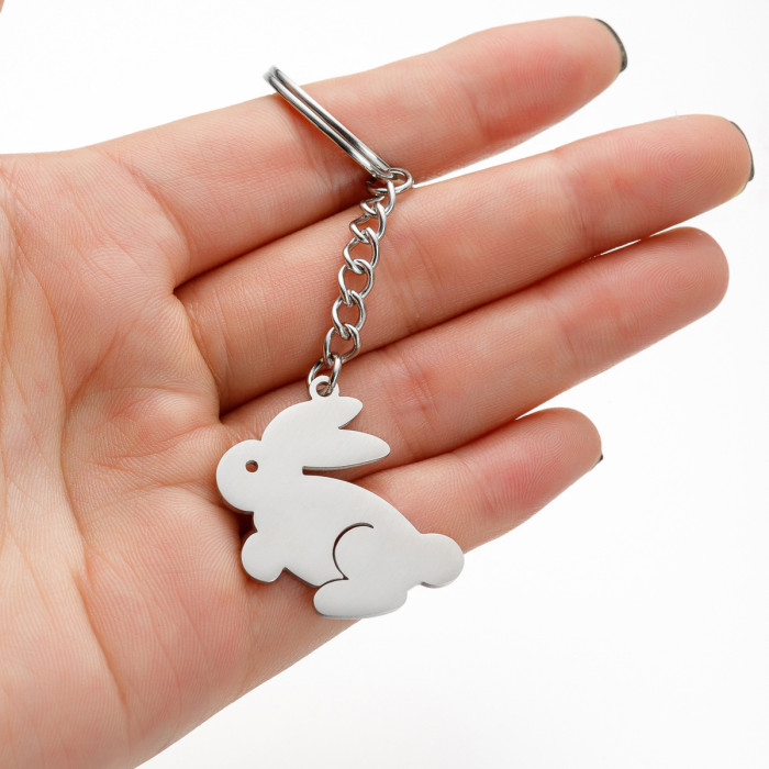 Cross-Border New Zodiac Rabbit Pendant Stainless Steel Keychain Cute Cartoon Keychain Student Backpack Pendant