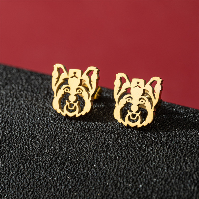 European and American Foreign Trade New Stainless Steel Zodiac Dog Mini Earrings for Women Fashion Cute Cat Ear Jewelry Wholesale