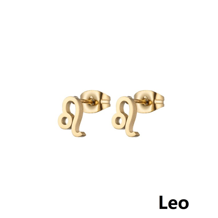Minimalist European and American Cross-Border New Stainless Steel 12 Zodiac Sign Earrings Symbol Pattern Individually Packaged Earrings In Stock Wholesale