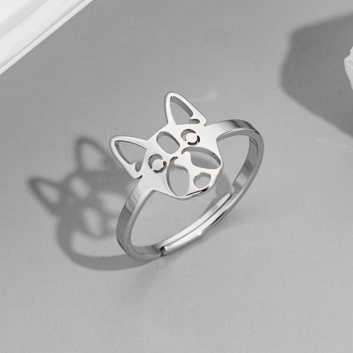 European and American Cross-Border New Stainless Steel Ring Ins Style Female Niche Light Luxury Cute Small Animal Cat Dog Open Ring