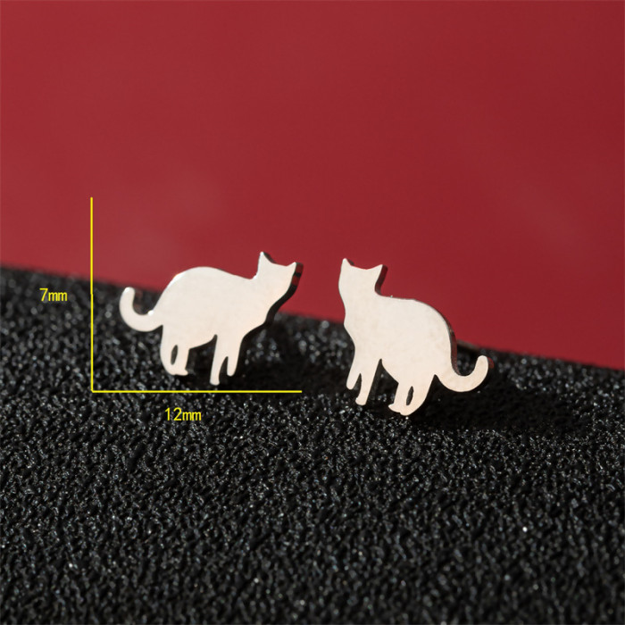 European and American INS Style Fashion New Versatile Small Earrings for Women Cute Stainless Steel Small Animal Pet Cat Ear Bone Studs