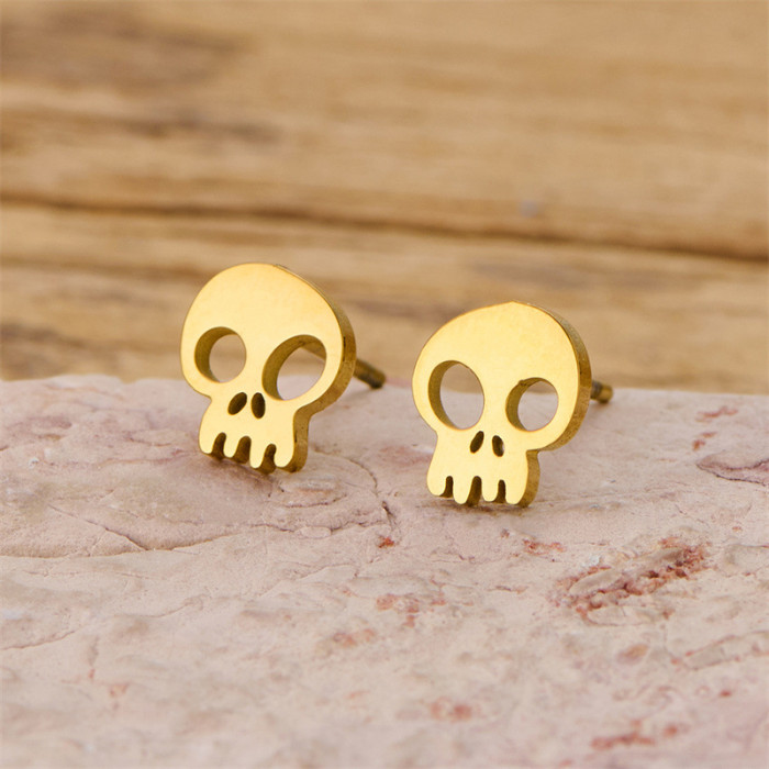 Sweet Cool Style Skull Mini Earrings for Women Gothic Personality Versatile Design Halloween Earrings Wholesale
