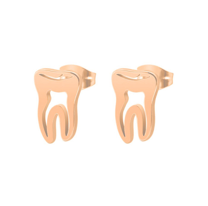Japanese and Korean Style Cute Hollow Tooth-Shaped Earrings Simple Personality Stainless Steel Hollow Earrings Small...
