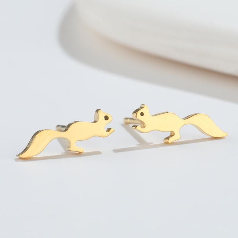 Cute Running Squirrel Earrings Korean Fun Stainless Steel Small Animal Earrings Simple Jewelry for Girls Wholesale