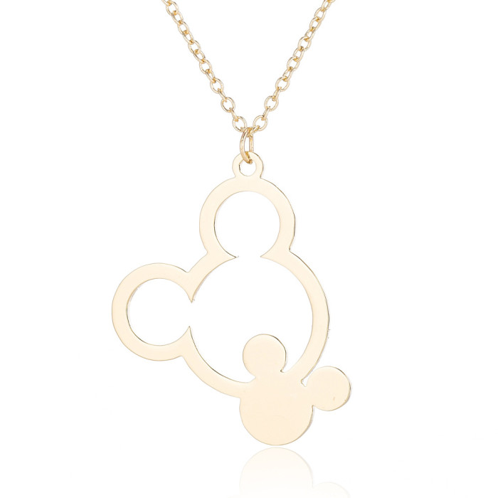 Style Stainless Steel Mickey Mouse Necklace Hollow Fashion Mickey Mouse Animal Collarbone Chain Women's Foreign Trade...