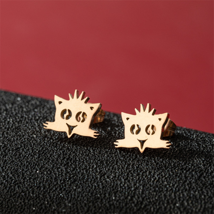 European and American INS Style Fashion New Versatile Small Earrings for Women Cute Stainless Steel Small Animal Pet Cat Ear Bone Studs