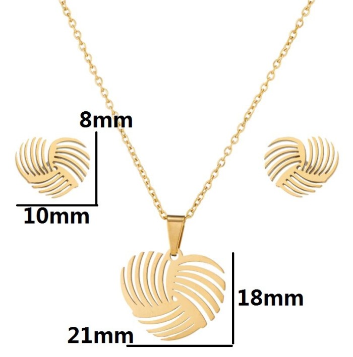 European and American Style Stainless Steel Geometric Simple Pendant Necklace Fashionable Personality Hollow Origami Heart-shaped Earrings Three-piece Set